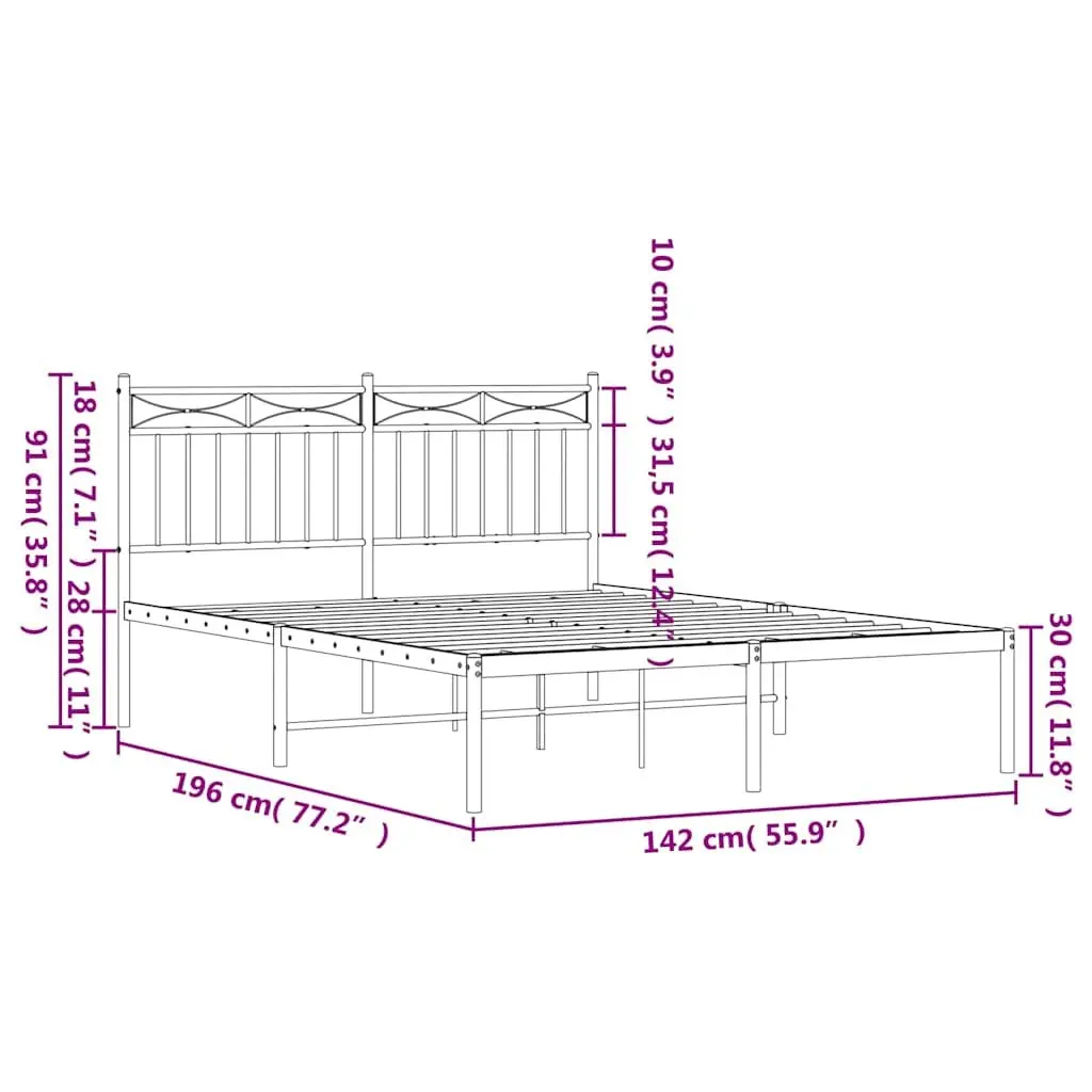Black Metal Bed Frame 135x190 cm with Headboard