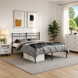 Black Steel Bed Frame 150x200 cm with Headboard