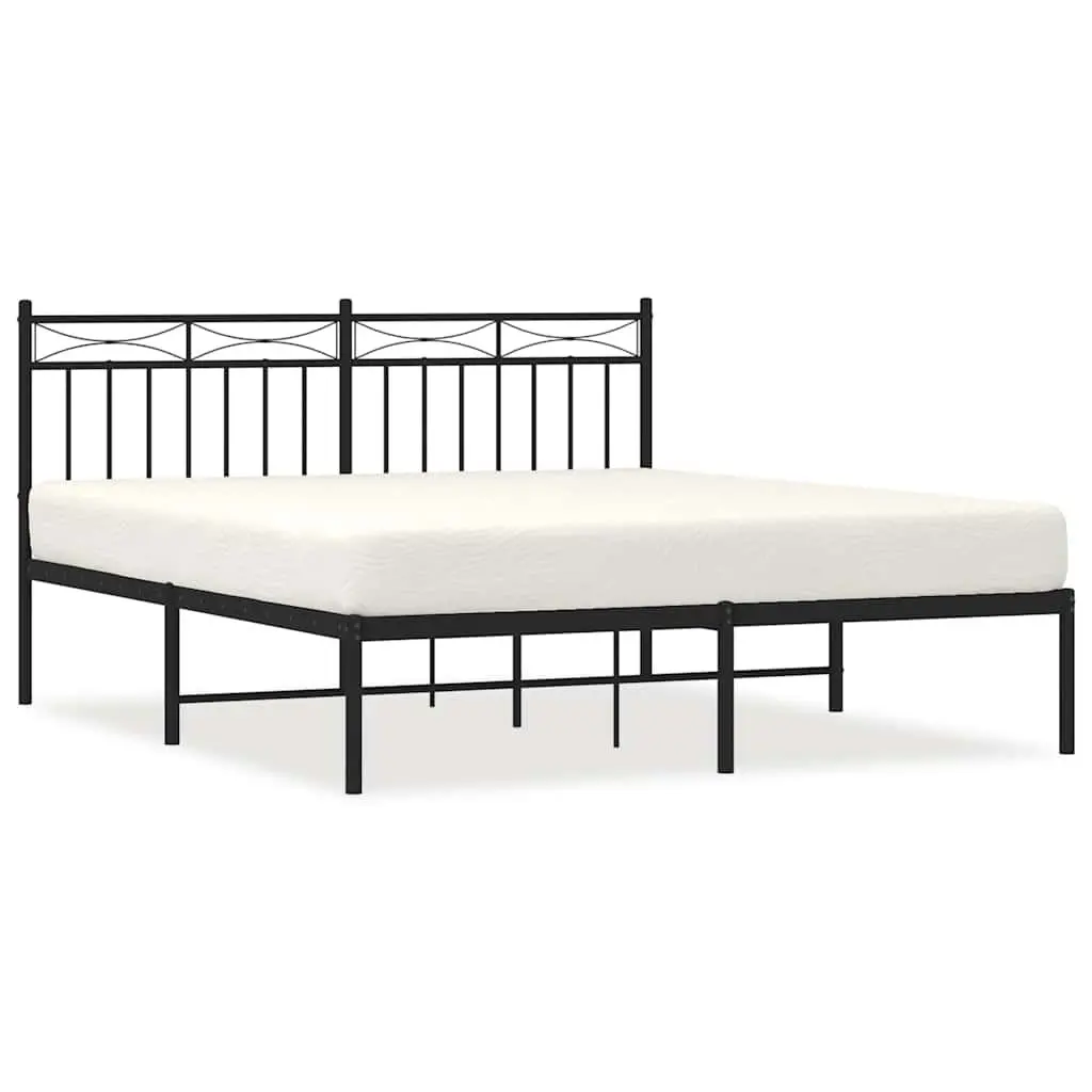 Black Steel Bed Frame 150x200 cm with Headboard