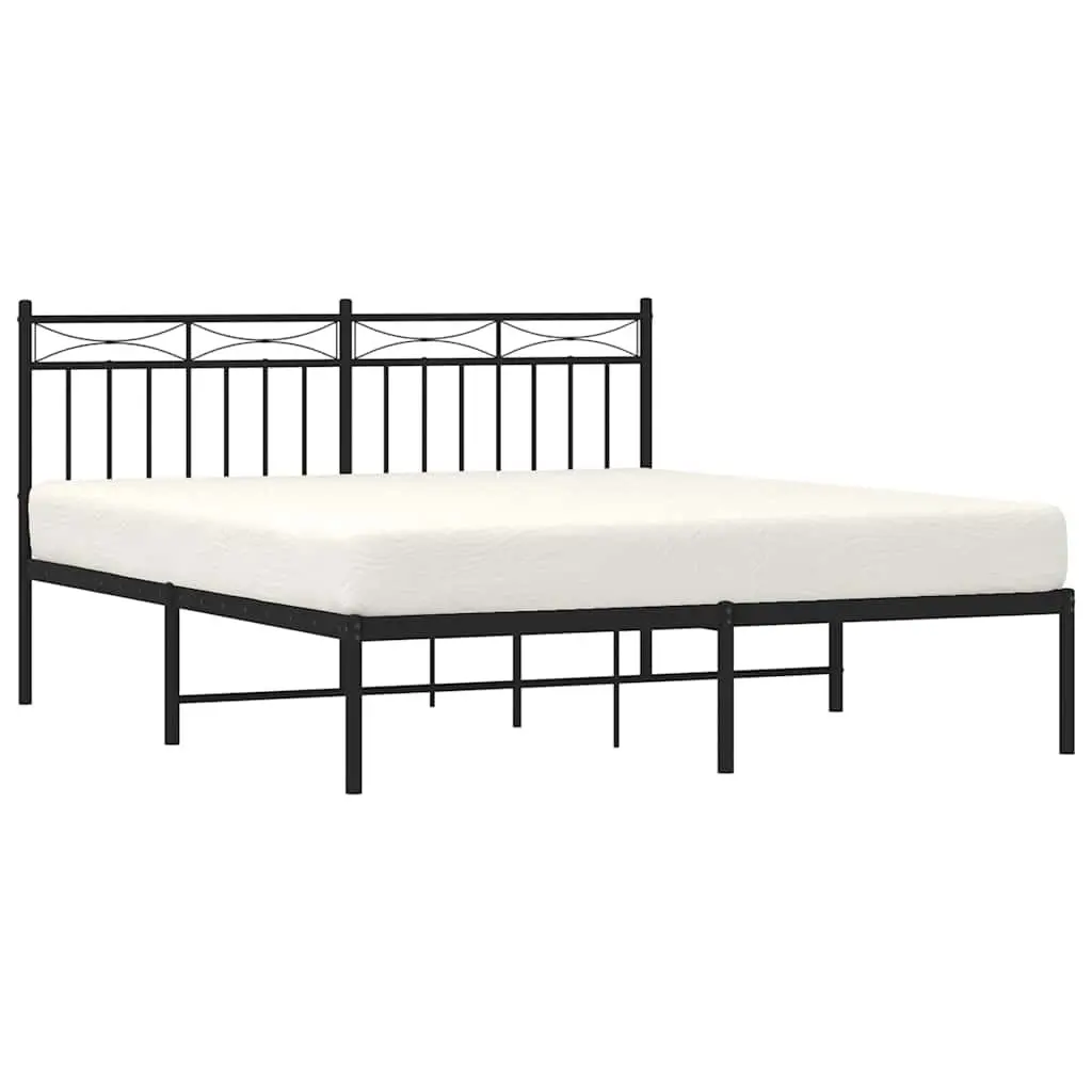 Black Steel Bed Frame 150x200 cm with Headboard