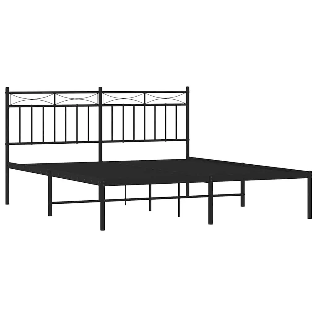 Black Steel Bed Frame 150x200 cm with Headboard
