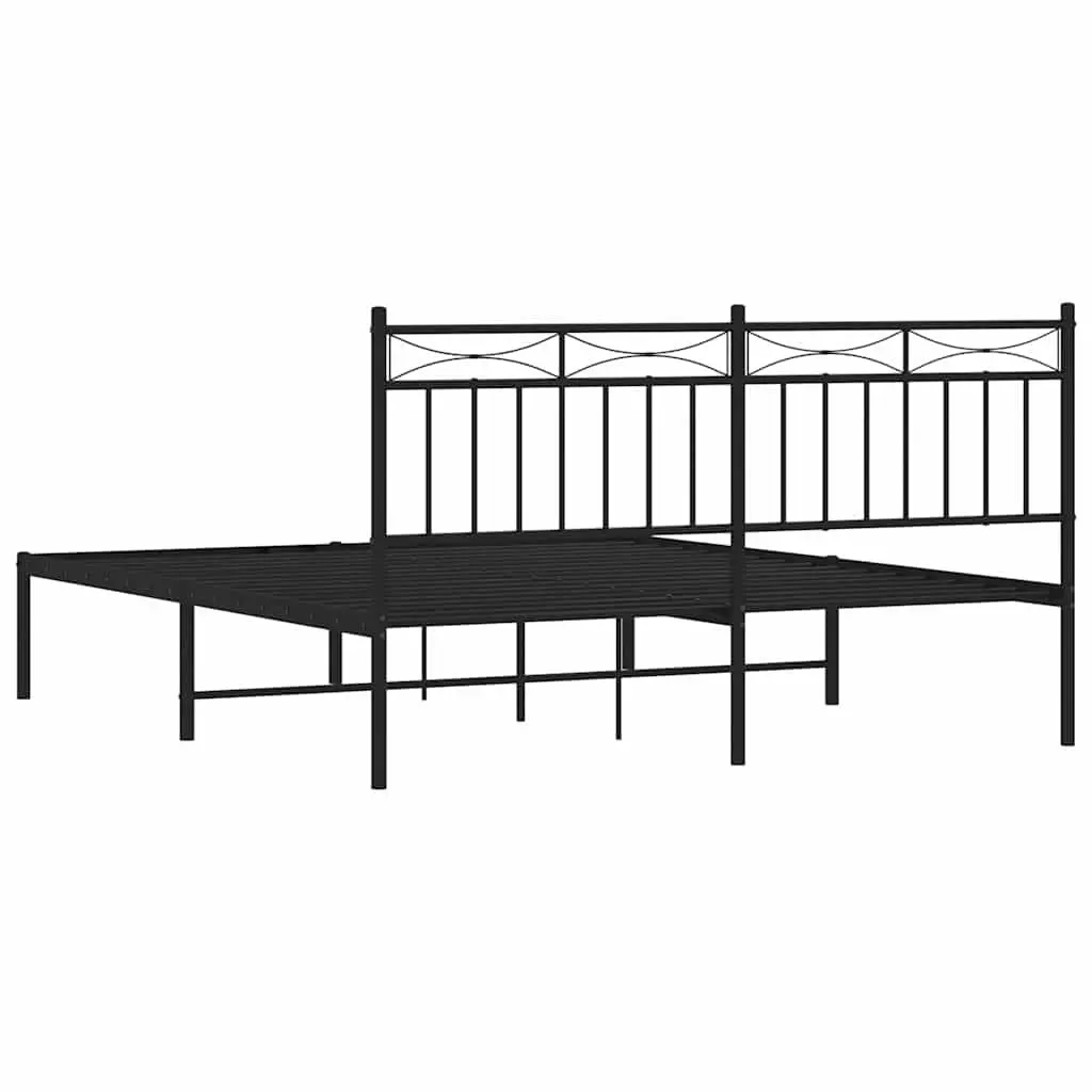 Black Steel Bed Frame 150x200 cm with Headboard
