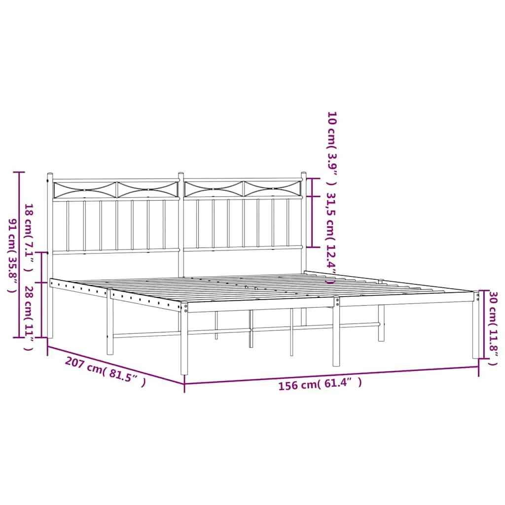 Black Steel Bed Frame 150x200 cm with Headboard