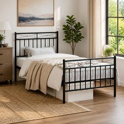 Elegant Black Metal Bed Frame 90x190 cm