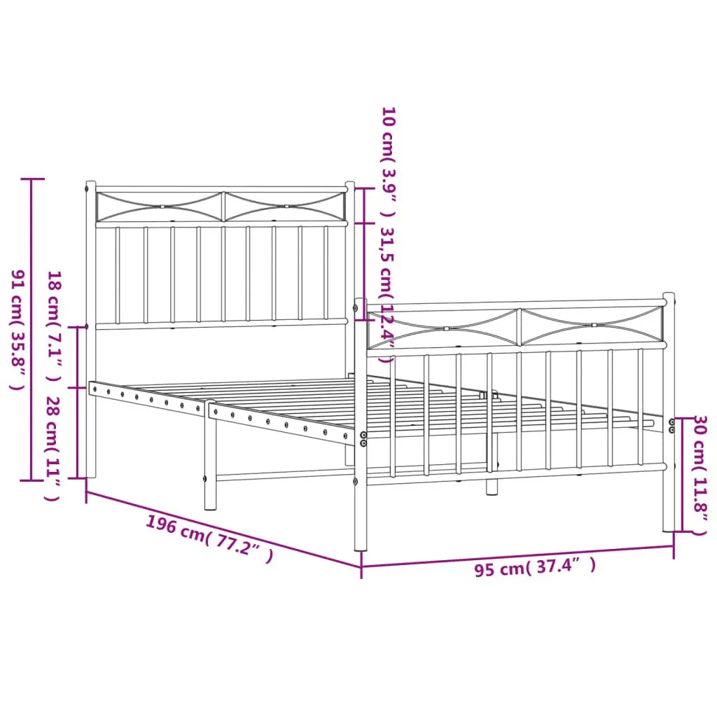 Black Metal Bed Frame 90x190 cm