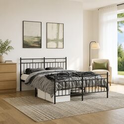 Cozy Black Metal Bed Frame 135x190 cm with Footboard