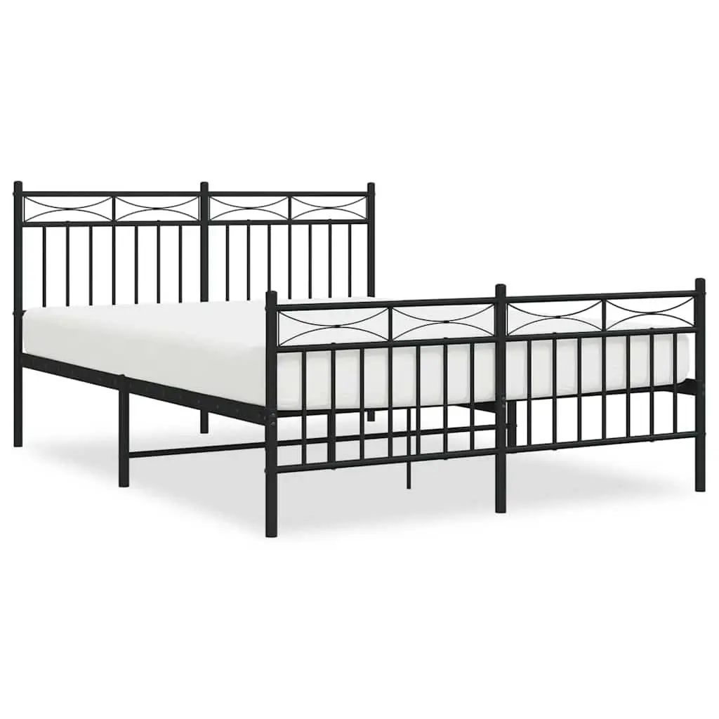 Black Metal Bed Frame 135x190 cm with Footboard