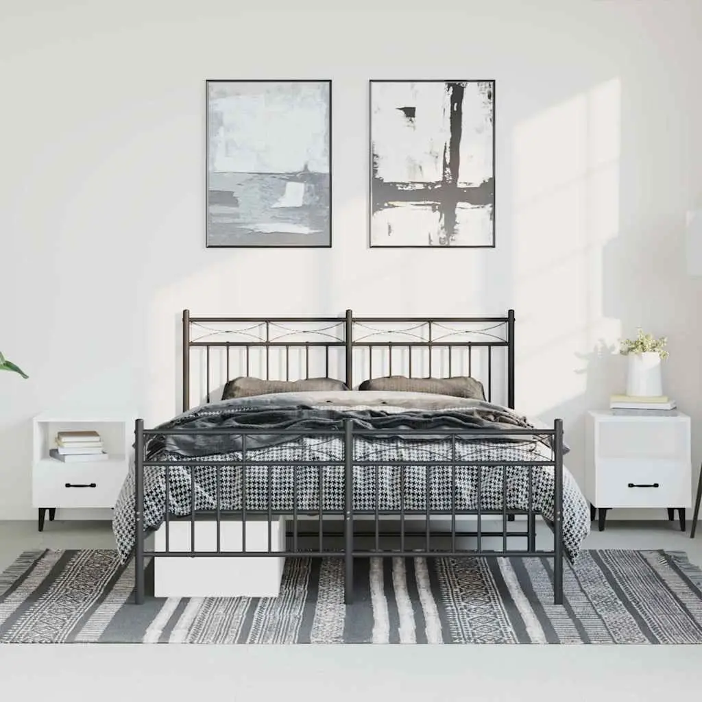 Black Metal Bed Frame 135x190 cm with Footboard