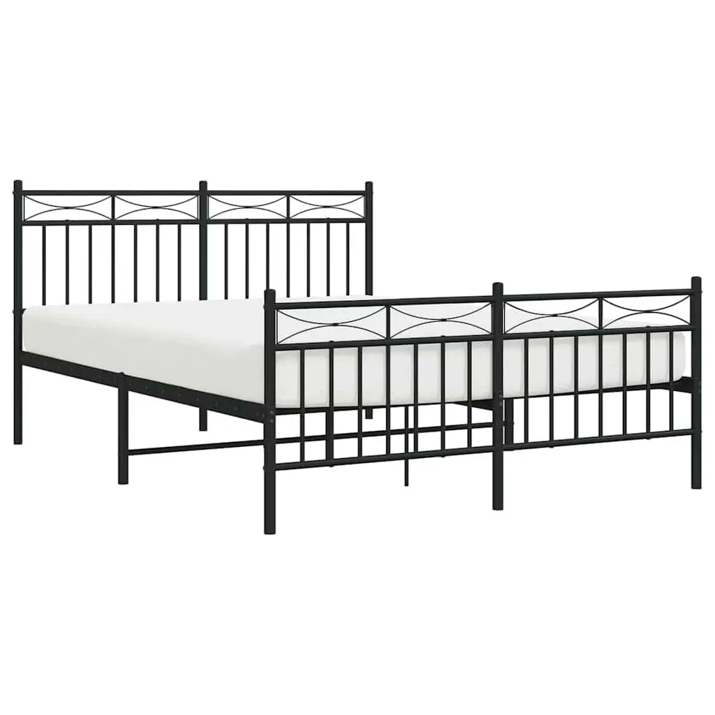 Black Metal Bed Frame 135x190 cm with Footboard