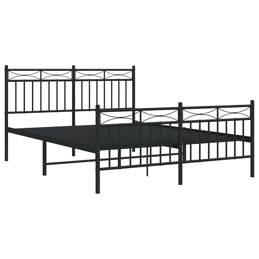 Black Metal Bed Frame 135x190 cm with Footboard