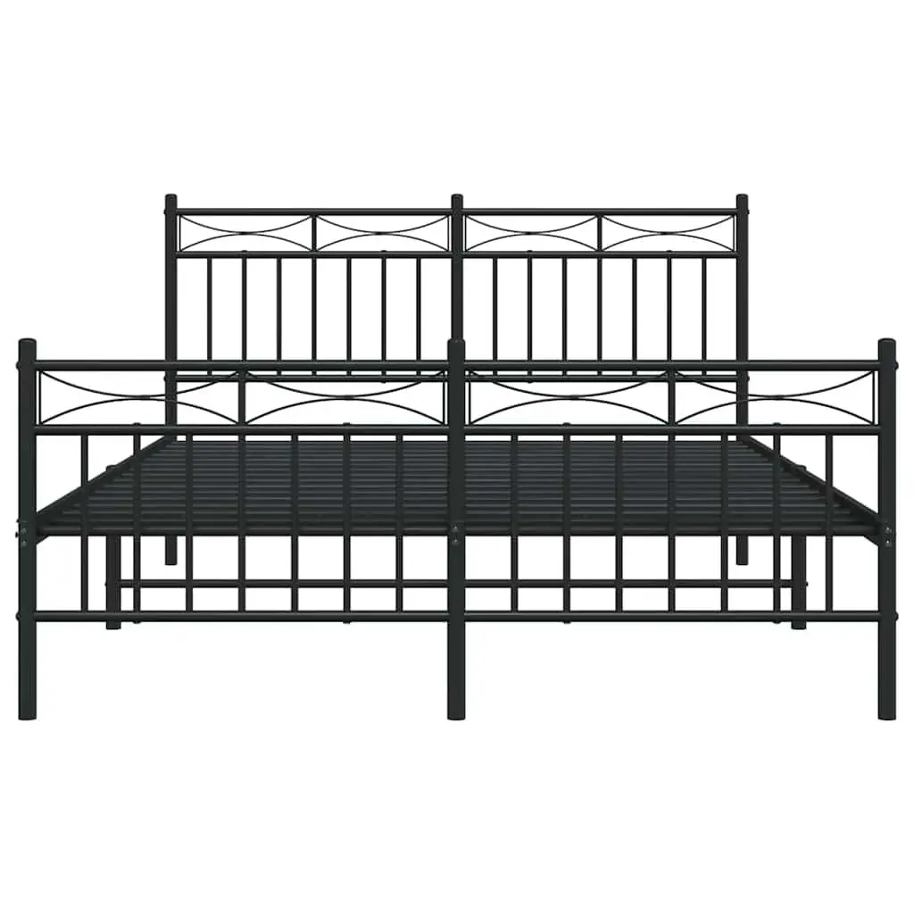 Black Metal Bed Frame 135x190 cm with Footboard