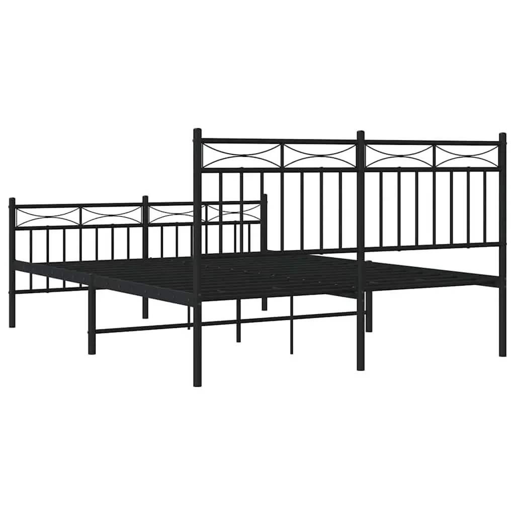 Black Metal Bed Frame 135x190 cm with Footboard
