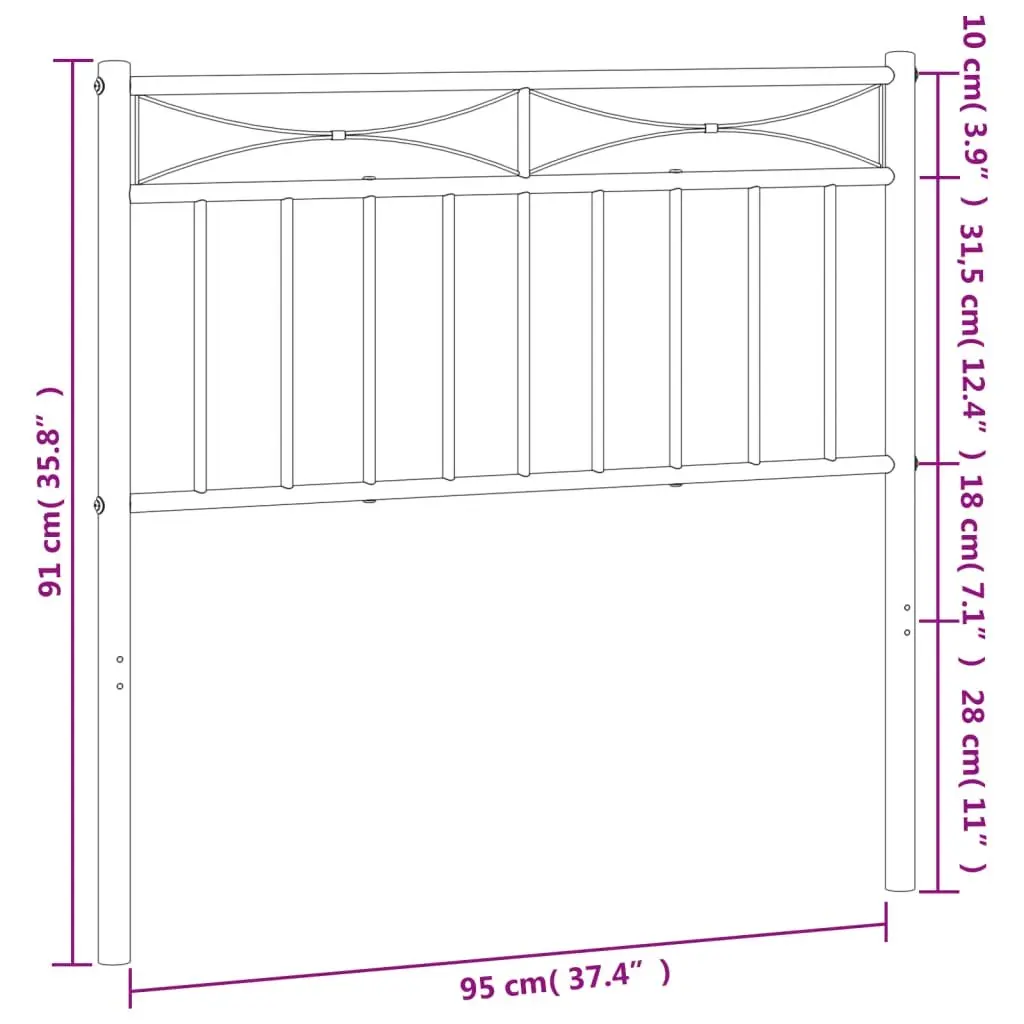 Metal Headboard Black 90cm Powder-coated Steel