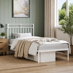 Elegant White Metal Bed Frame with Headboard 90x190 cm
