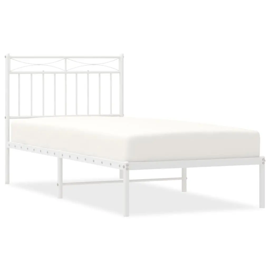 White Metal Bed Frame with Headboard 90x190 cm