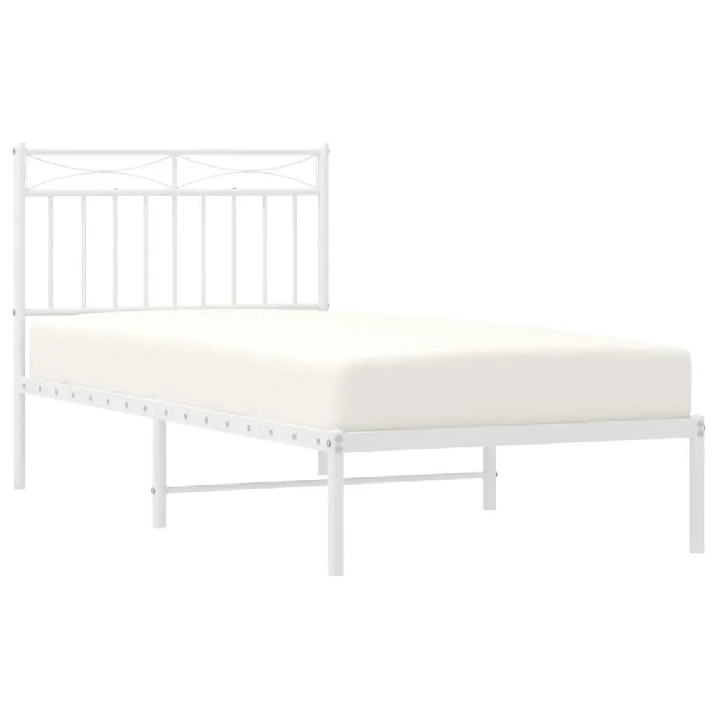 White Metal Bed Frame with Headboard 90x190 cm