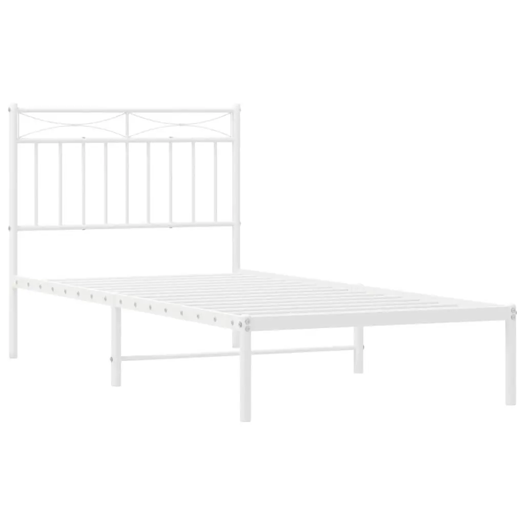 White Metal Bed Frame with Headboard 90x190 cm