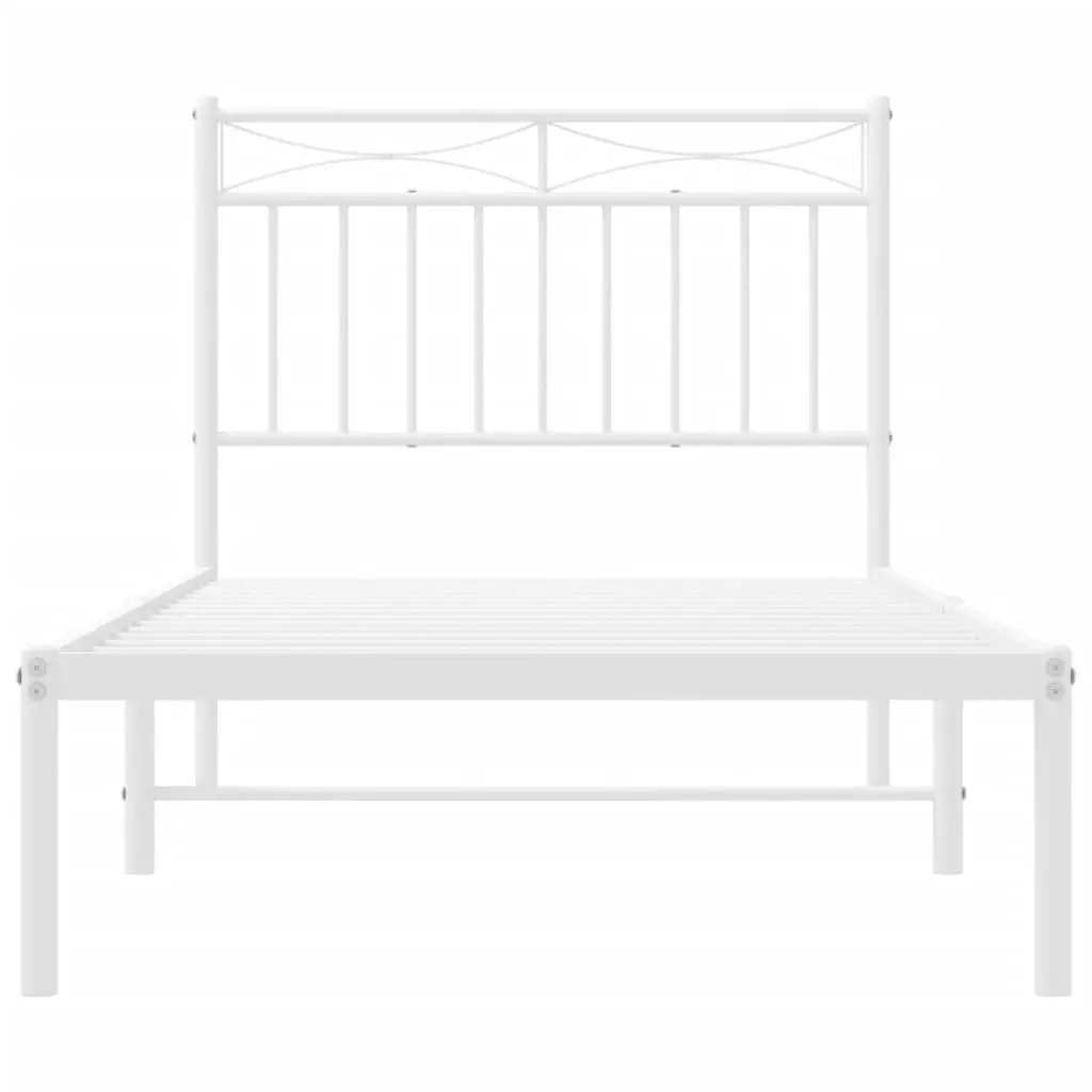White Metal Bed Frame with Headboard 90x190 cm