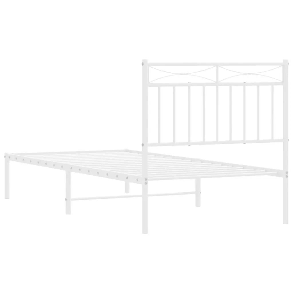White Metal Bed Frame with Headboard 90x190 cm