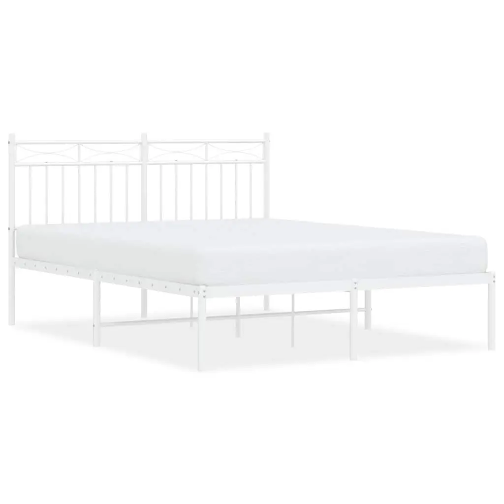 White Metal Bed Frame with Headboard 135x190 cm
