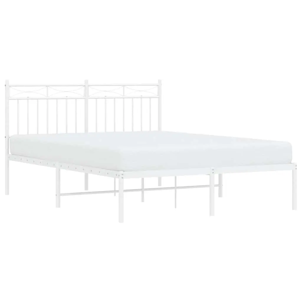 White Metal Bed Frame with Headboard 135x190 cm