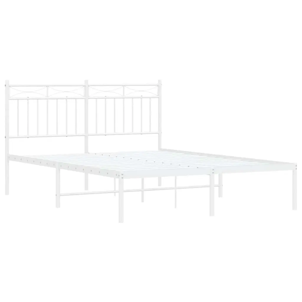 White Metal Bed Frame with Headboard 135x190 cm
