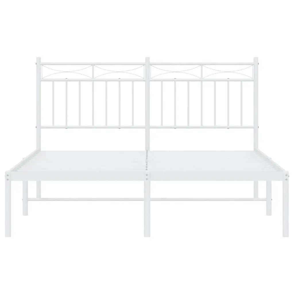 White Metal Bed Frame with Headboard 135x190 cm