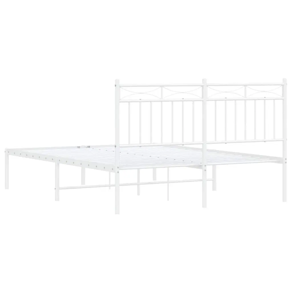 White Metal Bed Frame with Headboard 135x190 cm