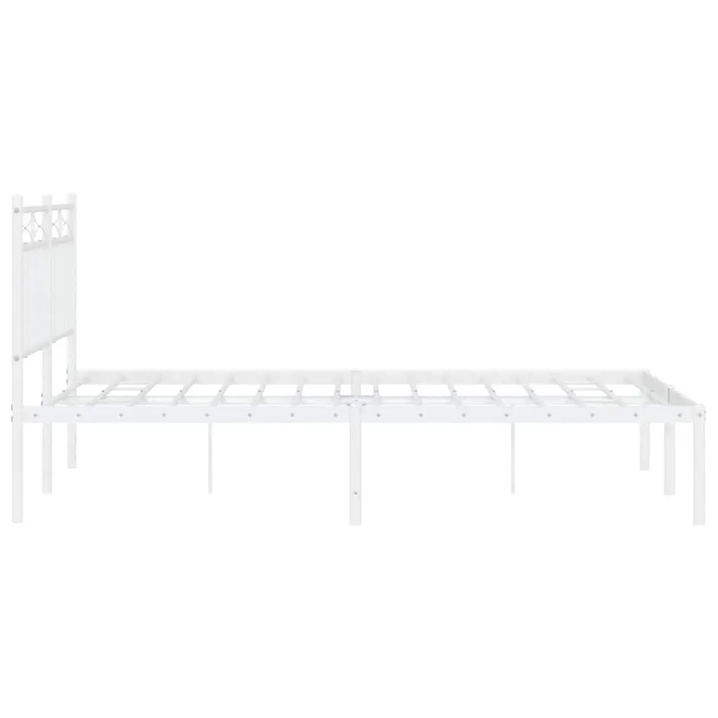 White Metal Bed Frame with Headboard 135x190 cm