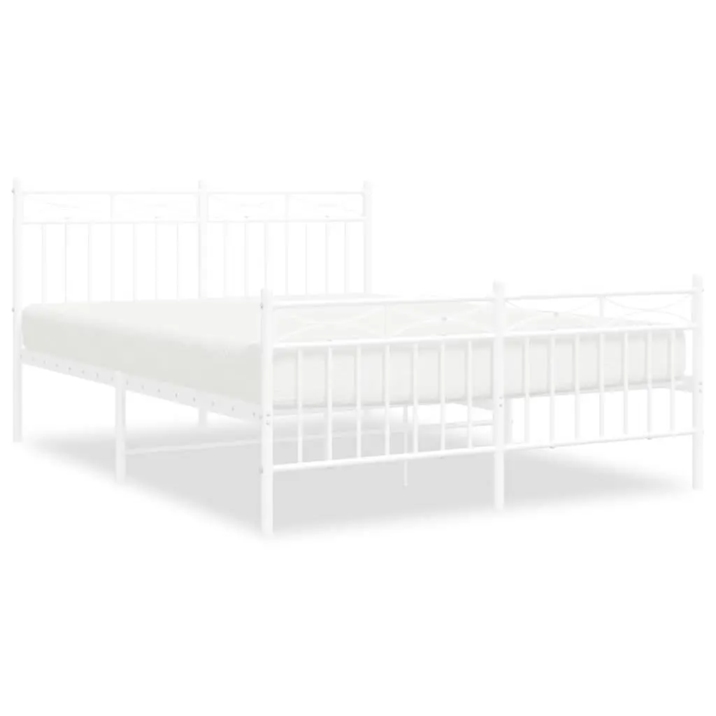Metal Bed Frame White 135x190 cm Powder-coated Steel with Headboard and Footboard