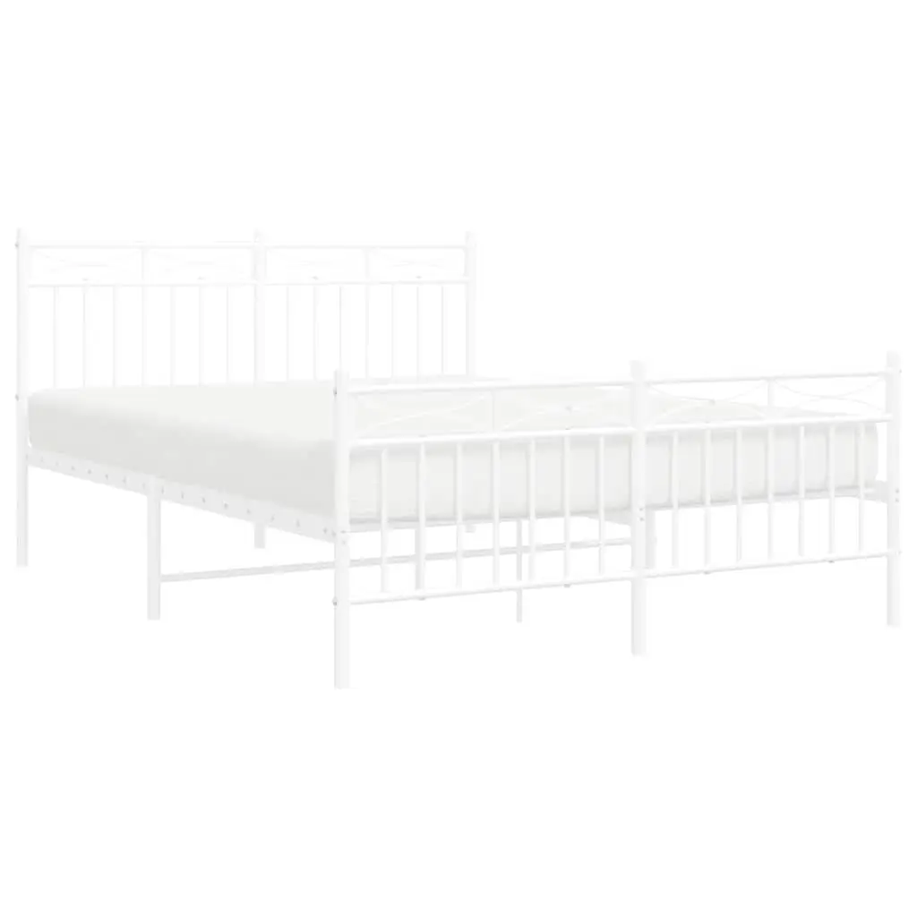 Metal Bed Frame White 135x190 cm Powder-coated Steel with Headboard and Footboard