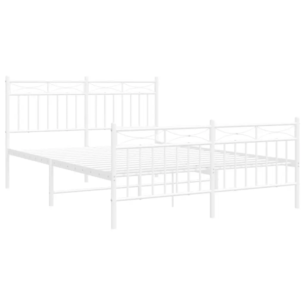 Metal Bed Frame White 135x190 cm Powder-coated Steel with Headboard and Footboard