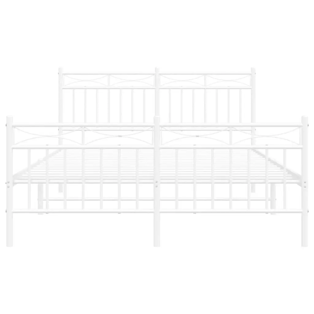 Metal Bed Frame White 135x190 cm Powder-coated Steel with Headboard and Footboard