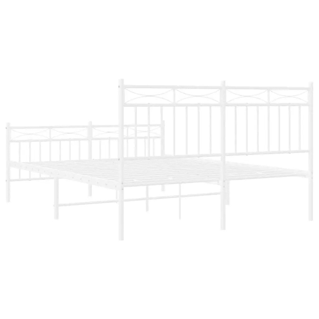 Metal Bed Frame White 135x190 cm Powder-coated Steel with Headboard and Footboard