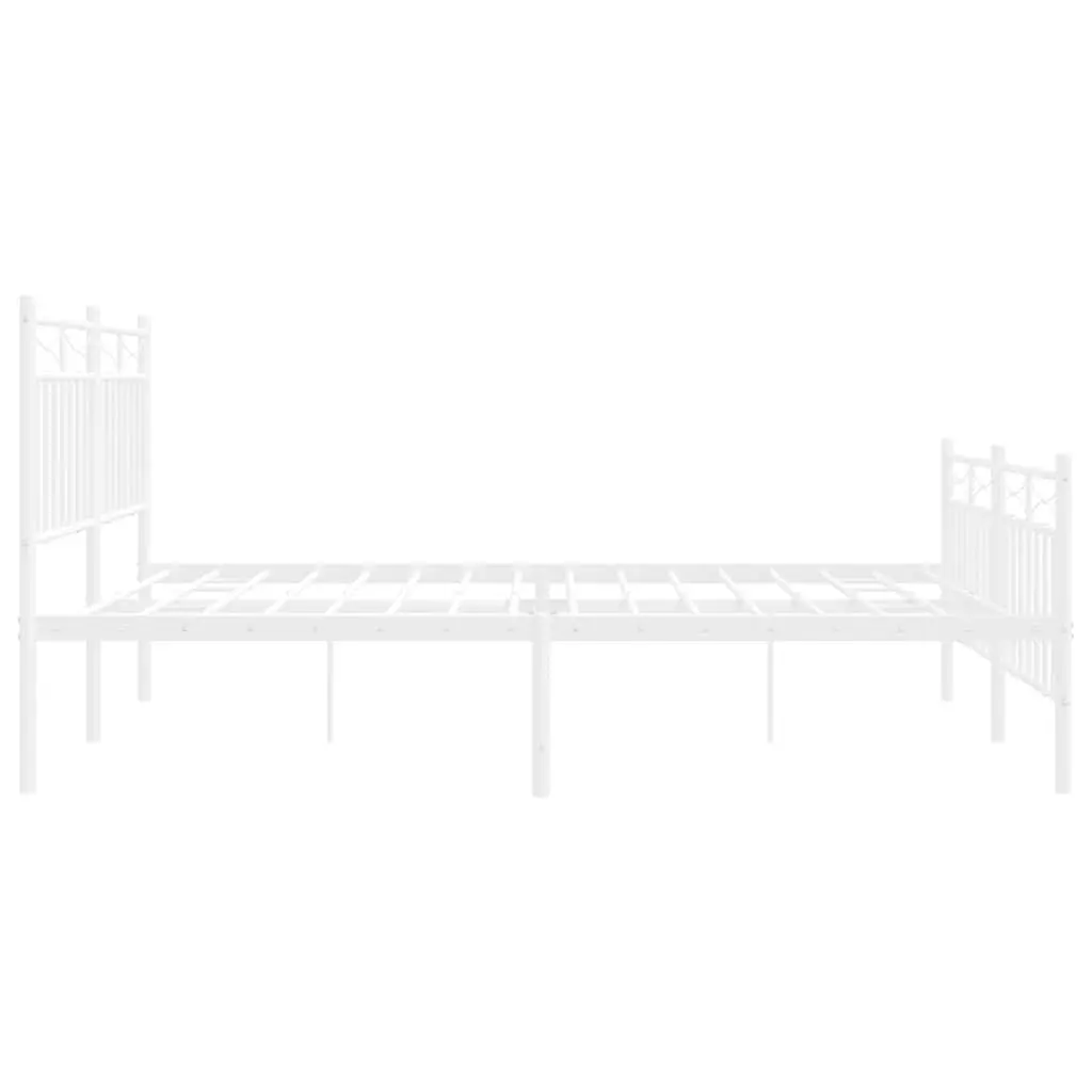 Metal Bed Frame White 135x190 cm Powder-coated Steel with Headboard and Footboard