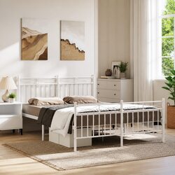 White Metal Bed Frame with Footboard 150x200 cm