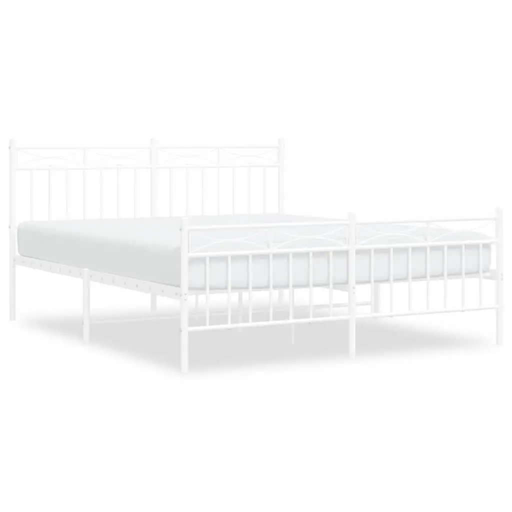 White Metal Bed Frame with Footboard 150x200 cm