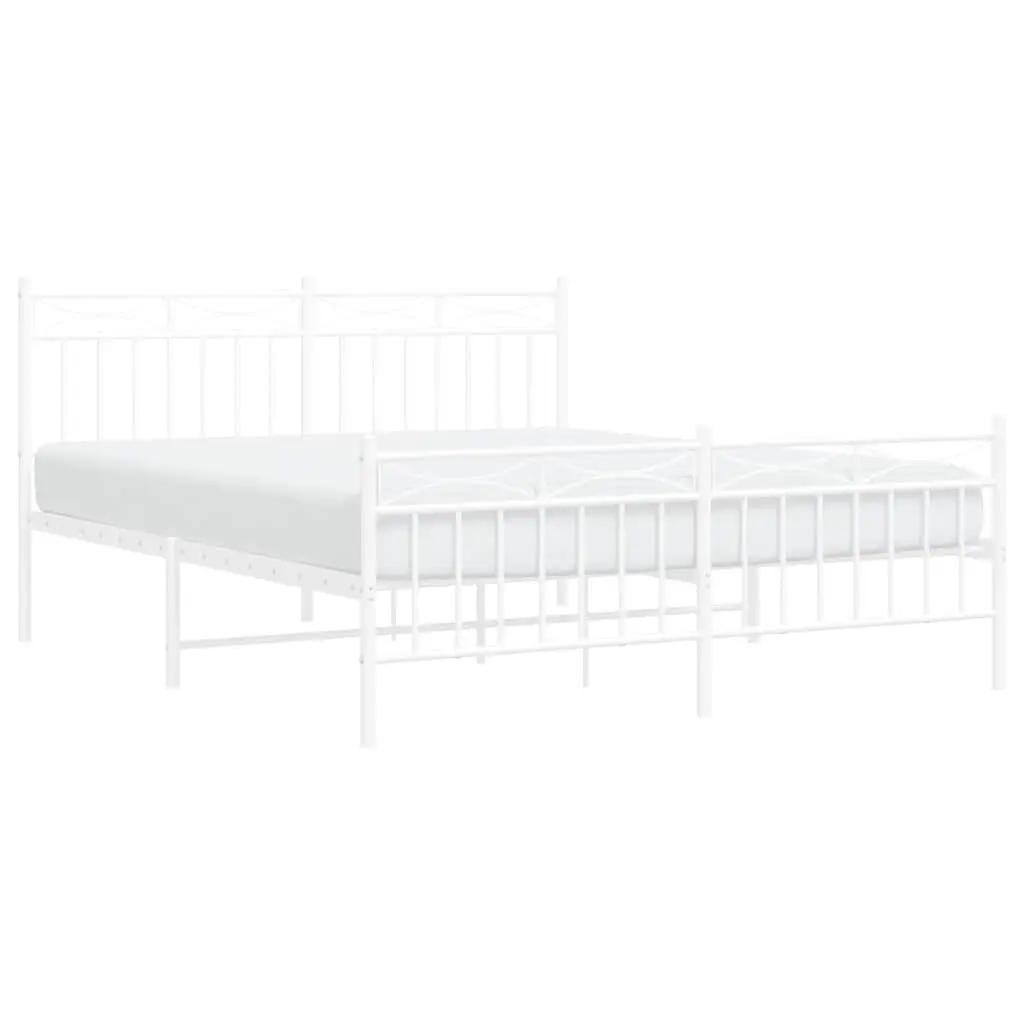 White Metal Bed Frame with Footboard 150x200 cm