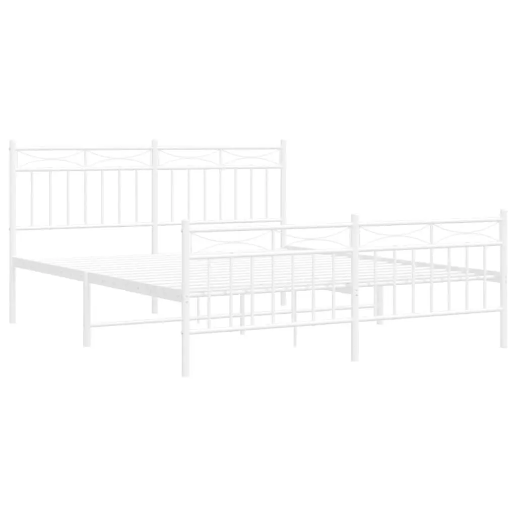 White Metal Bed Frame with Footboard 150x200 cm