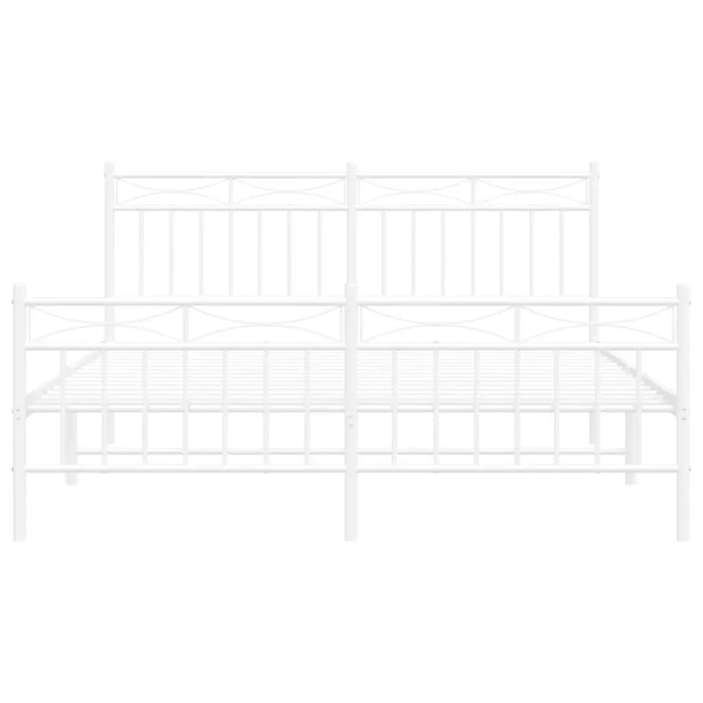 White Metal Bed Frame with Footboard 150x200 cm