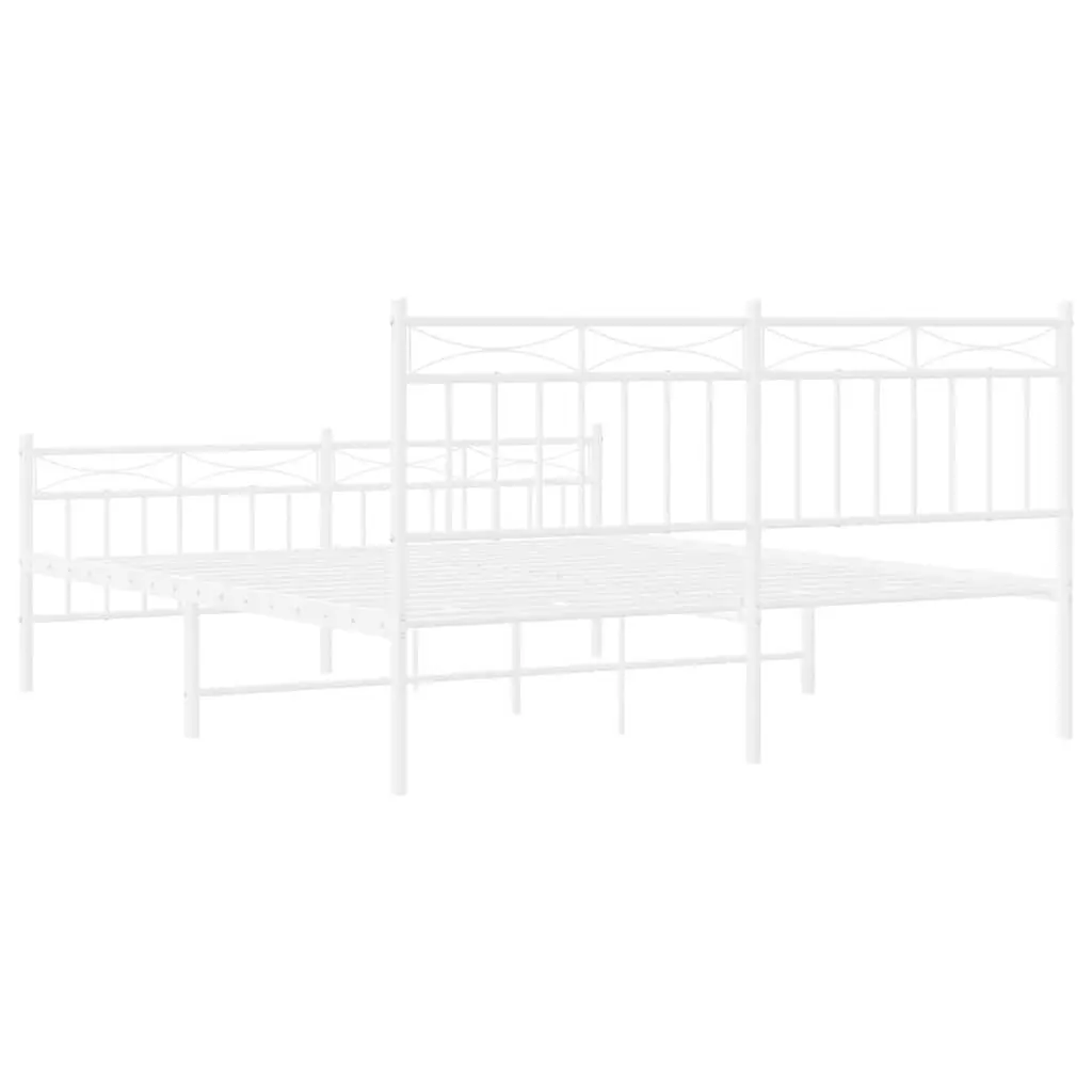 White Metal Bed Frame with Footboard 150x200 cm