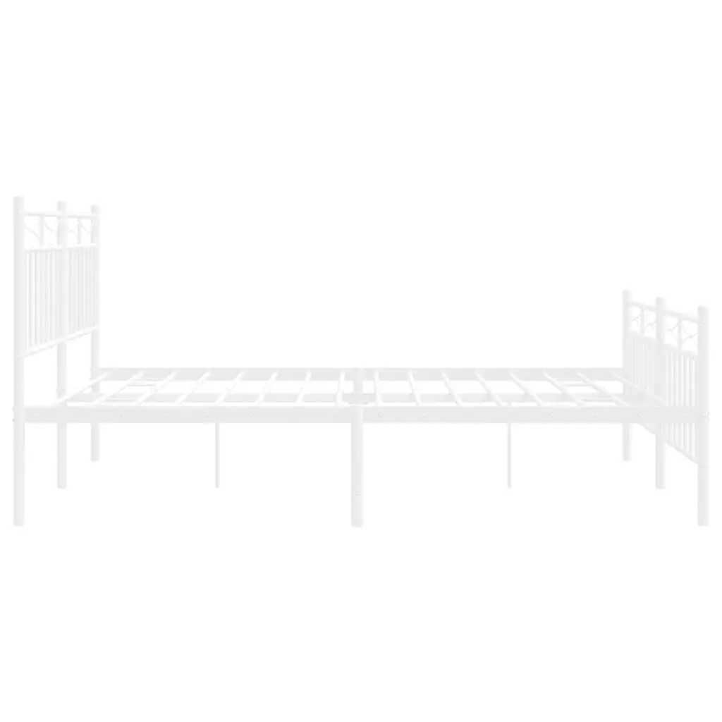 White Metal Bed Frame with Footboard 150x200 cm