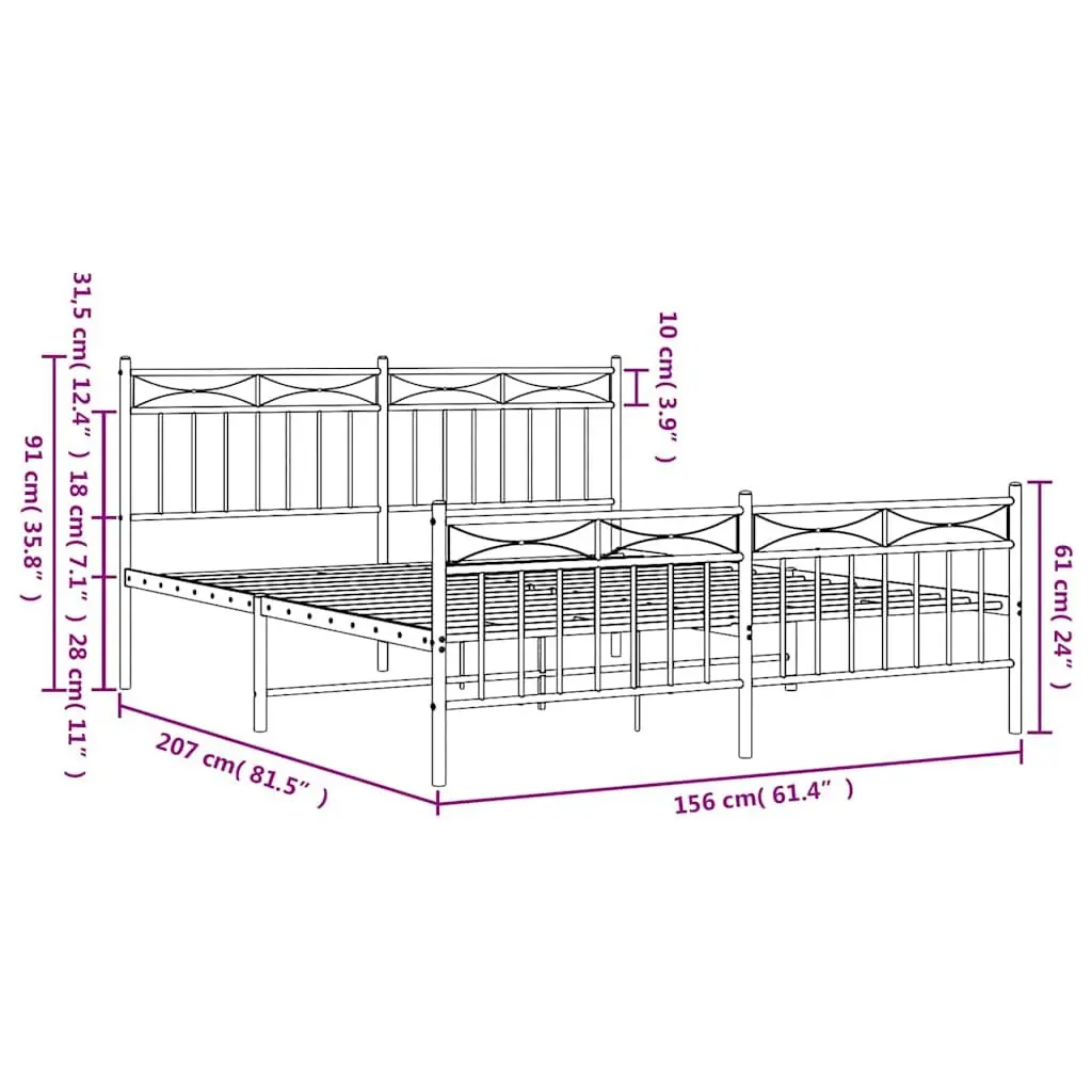 White Metal Bed Frame with Footboard 150x200 cm