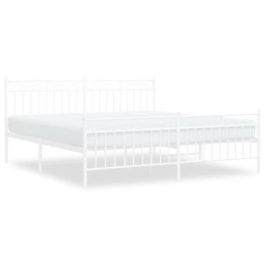 Metal Bed Frame King Size 183x203 cm with Footboard White Bedroom Furniture