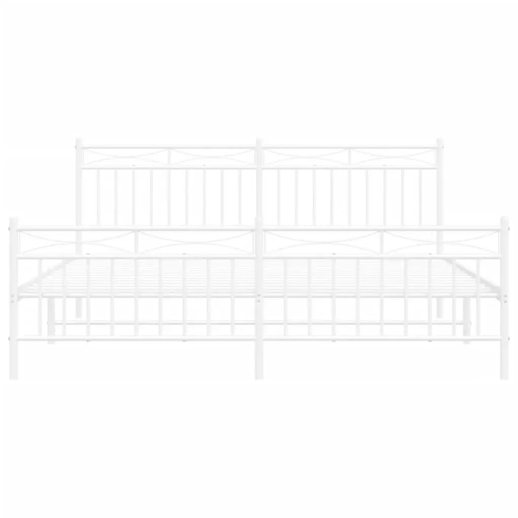 Metal Bed Frame King Size 183x203 cm with Footboard White Bedroom Furniture