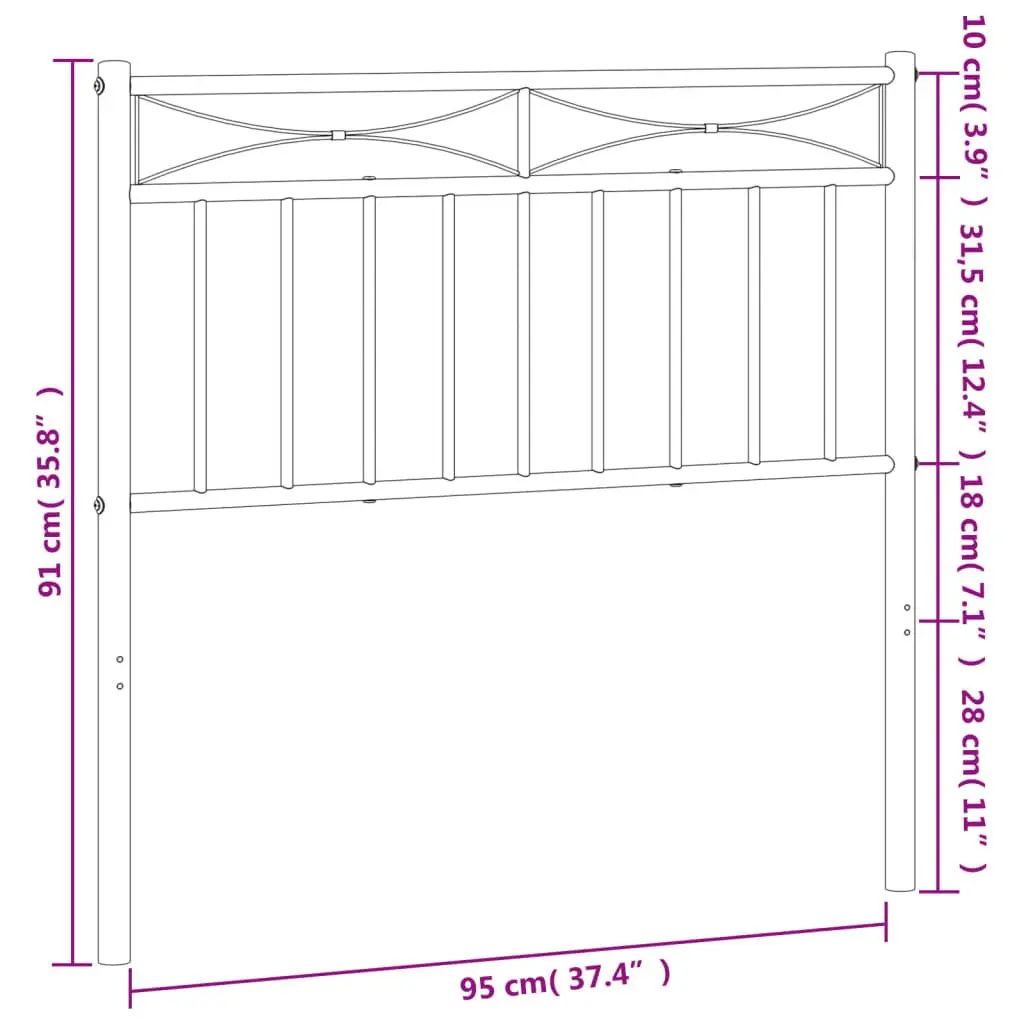 Metal Headboard Black 90cm Powder-coated Steel