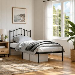 Black Metal Bed Frame 90x190 cm with Headboard Storage
