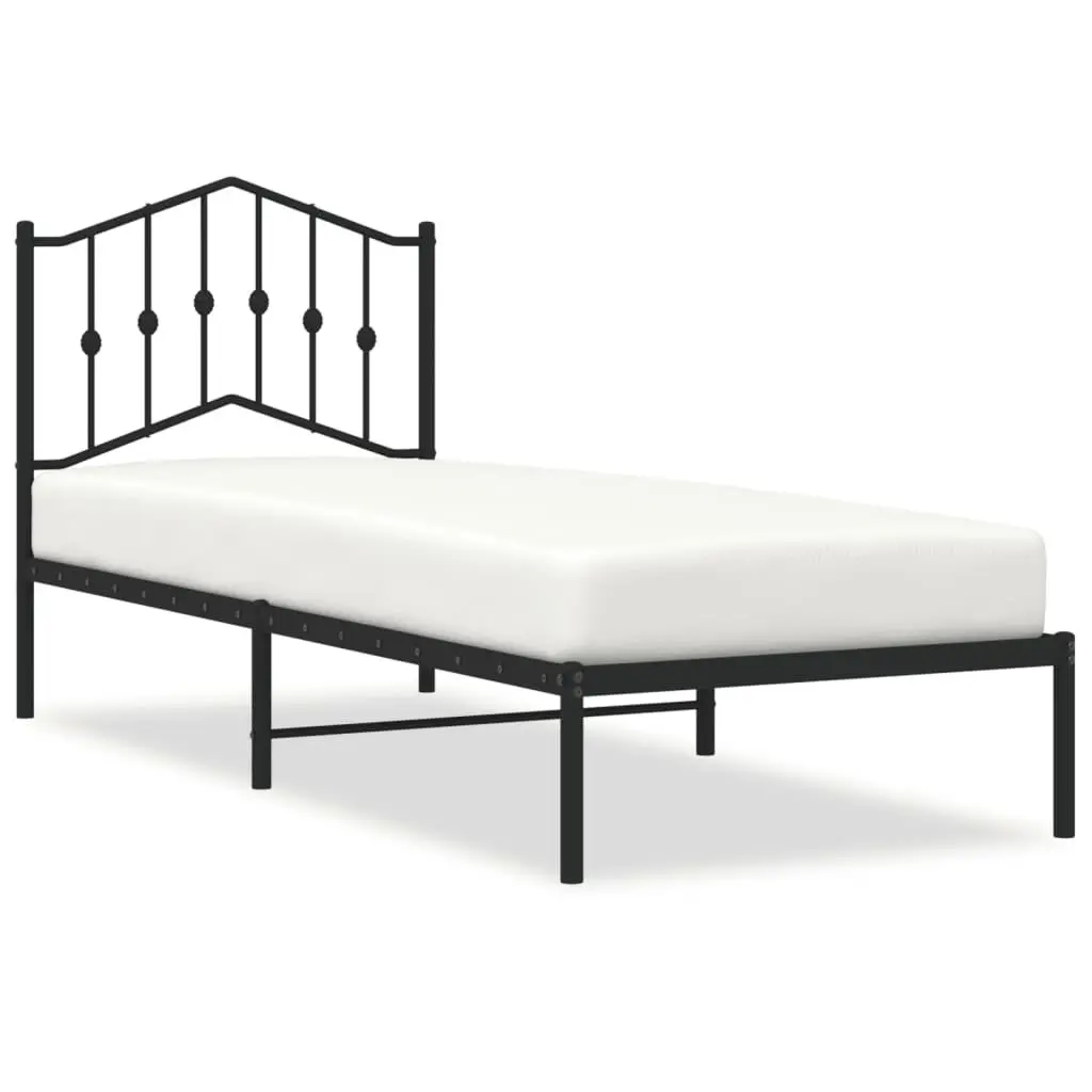 Metal Bed Frame Black 90x190 cm Powder-coated Steel with Headboard and Underbed Storage Space