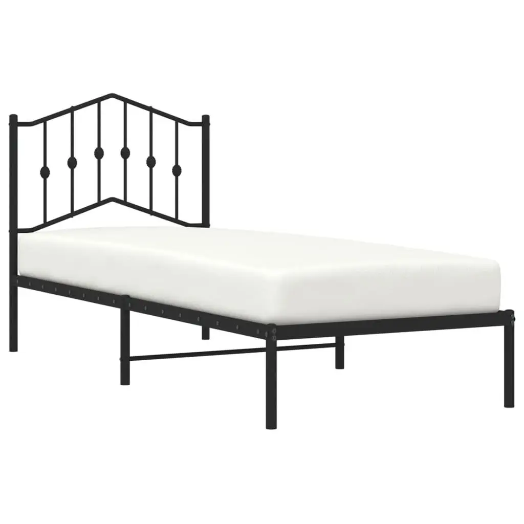 Metal Bed Frame Black 90x190 cm Powder-coated Steel with Headboard and Underbed Storage Space