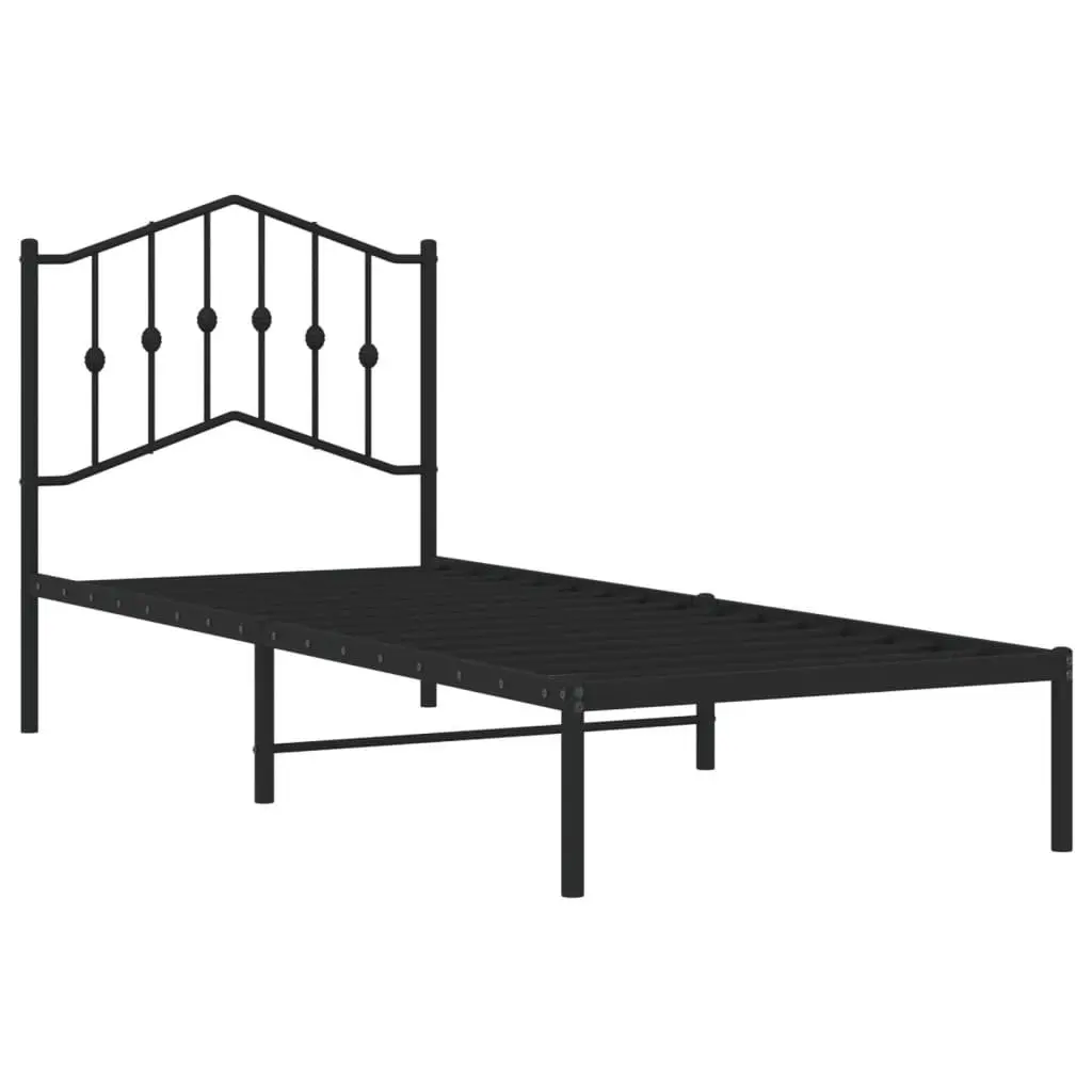Metal Bed Frame Black 90x190 cm Powder-coated Steel with Headboard and Underbed Storage Space